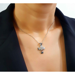 Λευκόχρυσος ανδρικός σταυρός με αλύσιδα 14 Καρατίων