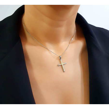 Λευκόχρυσος ανδρικός σταυρός με αλύσιδα 14 Καρατίων