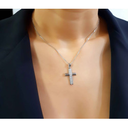 Λευκόχρυσος ανδρικός σταυρός με αλύσιδα 14 Καρατίων