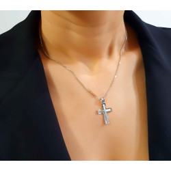 Λευκόχρυσος Ανδρικός σταυρός με αλυσίδα 14 Καρατίων