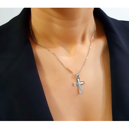 Λευκόχρυσος Ανδρικός σταυρός με αλυσίδα 14 Καρατίων