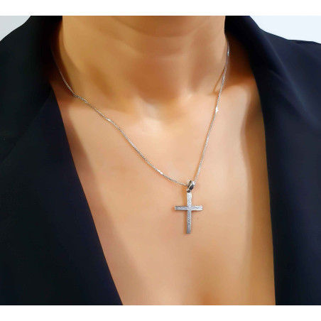 Λευκόχρυσος Ανδρικός σταυρός με αλυσίδα 14 Καρατίων