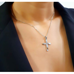 Λευκόχρυσος ανδρικός σταυρός με αλύσιδα 14 Καρατίων