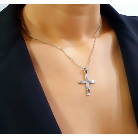Λευκόχρυσος ανδρικός σταυρός με αλύσιδα 14 Καρατίων