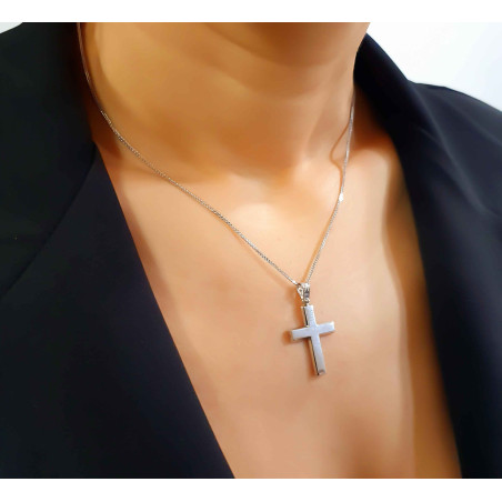 Λευκόχρυσος ανδρικός σταυρός με αλυσίδα 14 Καρατίων