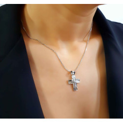 Λευκόχρυσος ανδρικός σταυρός με αλύσιδα 14 Καρατίων