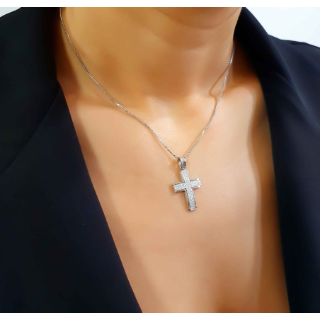 Λευκόχρυσος ανδρικός σταυρός με αλύσιδα 14 Καρατίων