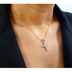 Λευκόχρυσος ανδρικός σταυρός με αλύσιδα 14 Καρατίων