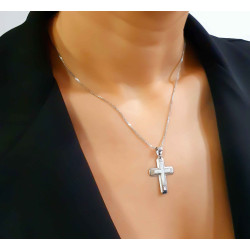 Λευκόχρυσος ανδρικός σταυρός με αλύσιδα 14 Καρατίων