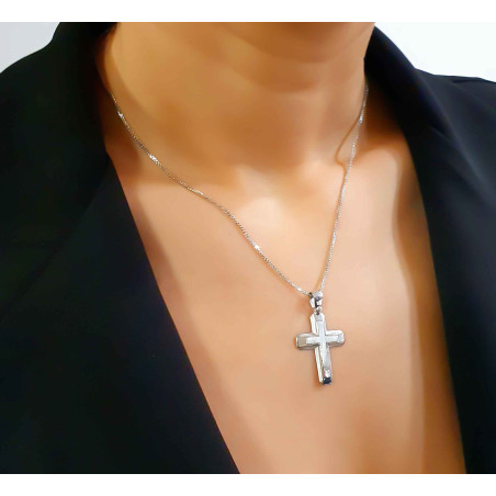 Λευκόχρυσος ανδρικός σταυρός με αλύσιδα 14 Καρατίων