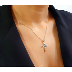 Λευκόχρυσος ανδρικός σταυρός με αλύσιδα 14 Καρατίων