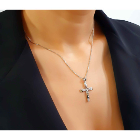 Λευκόχρυσος ανδρικός σταυρός με αλύσιδα 14 Καρατίων