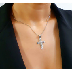 Λευκόχρυσος ανδρικός σταυρός με αλύσιδα 14 Καρατίων