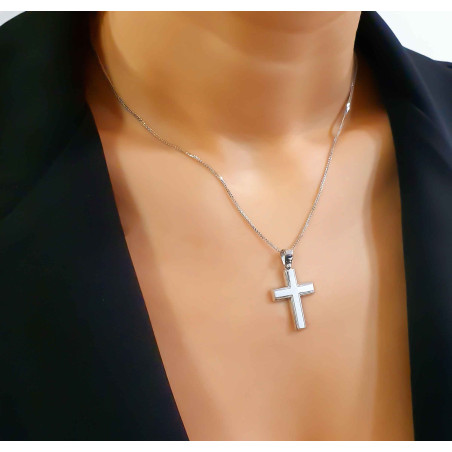 Λευκόχρυσος ανδρικός σταυρός με αλύσιδα 14 Καρατίων