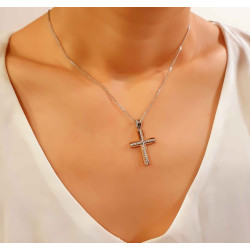 Λευκόχρυσος γυναικείος σταυρός με αλυσίδα 14 Καρατίων