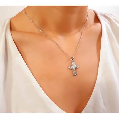 Λευκόχρυσος γυναικείος σταυρός 14 Καρατίων
