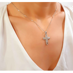 Λευκόχρυσος γυναικείος σταυρός Triantos με αλυσίδα 14 Καρατίων