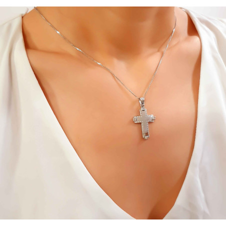 Λευκόχρυσος γυναικείος σταυρός Triantos με αλυσίδα 14 Καρατίων