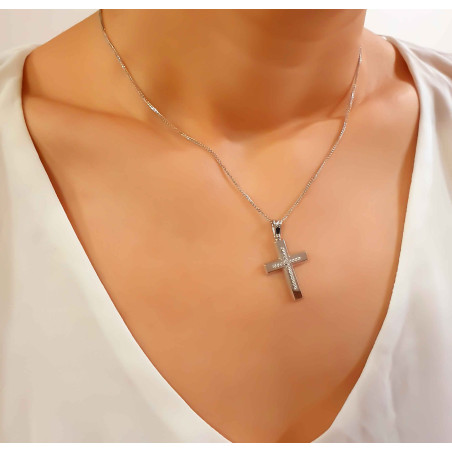 Λευκόχρυσος γυναικείος σταυρός 14 Καρατίων