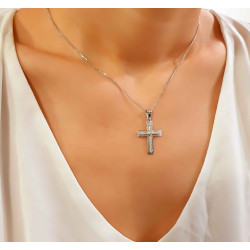 Λευκόχρυσος γυναικείος σταυρός με αλυσίδα 14 Καρατίων