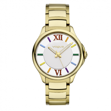 VOGUE MARYLIN ρολόι, διάφανο ασημί καντράν με πολύχρωμες ενδείξεις & κίτρινο χρυσό 2020613042
