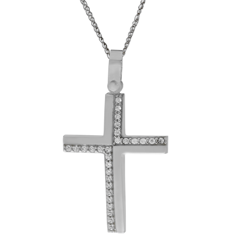 Λευκόχρυσος γυναικείος σταυρός 14 Καρατίων