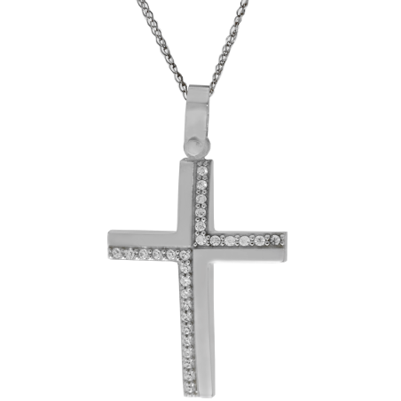 Λευκόχρυσος γυναικείος σταυρός 14 Καρατίων