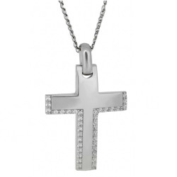 Λευκόχρυσος γυναικείος σταυρός με αλυσίδα 14 Καρατίων