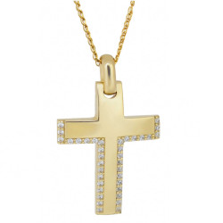 Χρυσός γυναικείος σταυρός με αλυσίδα 14 Καρατίων