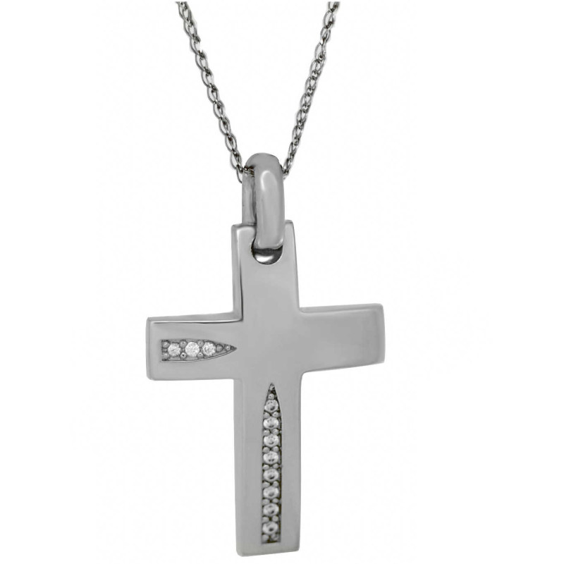 Λευκόχρυσος γυναικείος σταυρός με αλυσίδα 14 Καρατίων