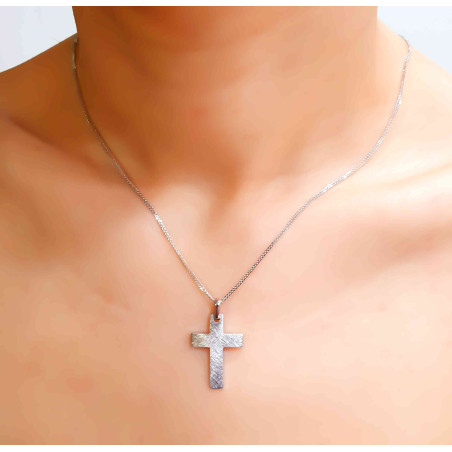 Λευκόχρυσος Ανδρικός σταυρός με αλυσίδα 14 Καρατίων
