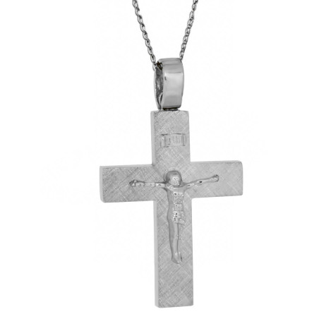 Λευκόχρυσος Ανδρικός σταυρός με αλυσίδα 14 Καρατίων