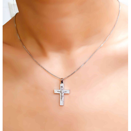 Λευκόχρυσος Ανδρικός σταυρός με αλυσίδα 14 Καρατίων