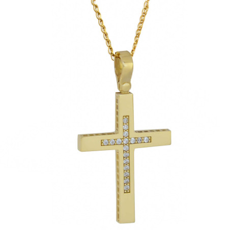 Χρυσός γυναικείος σταυρός με αλυσίδα 14 Καρατίων
