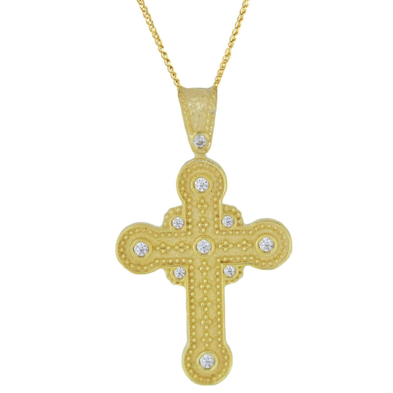 Χρυσός γυναικείος σταυρός με αλυσίδα 14 Καρατίων