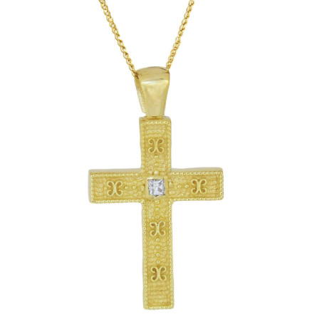 Χρυσός γυναικείος σταυρός με αλυσίδα 14 Καρατίων
