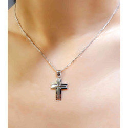 Λευκόχρυσος ανδρικός σταυρός με αλύσιδα 14 Καρατίων