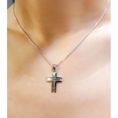 Λευκόχρυσος ανδρικός σταυρός με αλύσιδα 14 Καρατίων