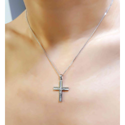 Λευκόχρυσος ανδρικός σταυρός με αλύσιδα 14 Καρατίων