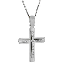 Λευκόχρυσος γυναικείος σταυρός με αλυσίδα 14 Καρατίων