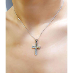 Λευκόχρυσος γυναικείος σταυρός με αλυσίδα 14 Καρατίων
