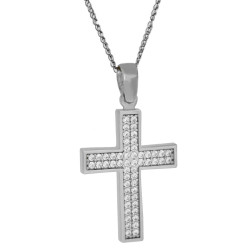Λευκόχρυσος γυναικείος σταυρός με αλυσίδα 14 Καρατίων