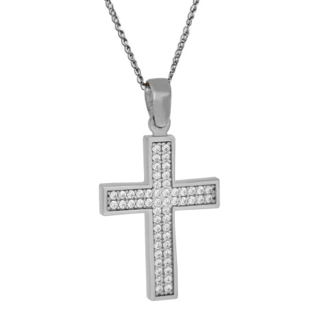 Λευκόχρυσος γυναικείος σταυρός με αλυσίδα 14 Καρατίων