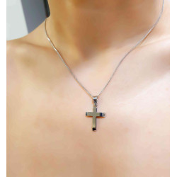 Λευκόχρυσος ανδρικός σταυρός με αλύσιδα 14 Καρατίων