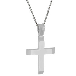 Λευκόχρυσος ανδρικός σταυρός με αλύσιδα 14 Καρατίων