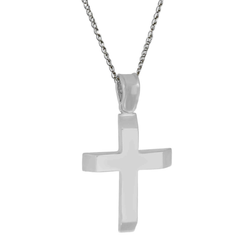 Λευκόχρυσος ανδρικός σταυρός με αλύσιδα 14 Καρατίων