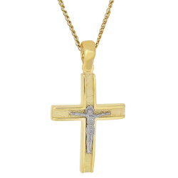 Χρυσός αντρικός σταυρός με αλυσίδα 14 Καρατίων