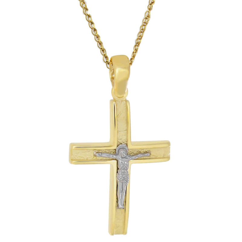 Χρυσός αντρικός σταυρός με αλυσίδα 14 Καρατίων
