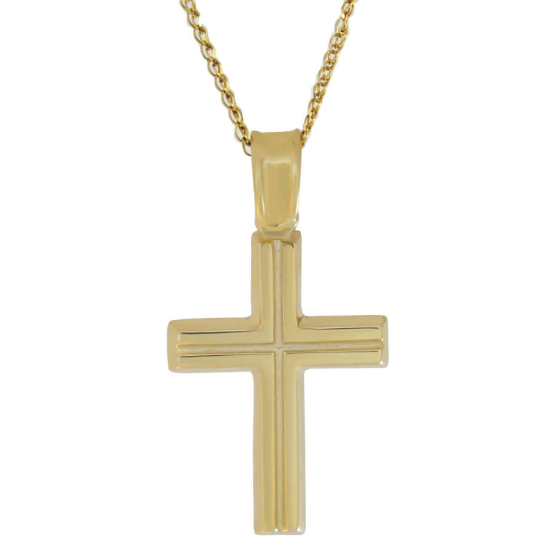 Χρυσός Ανδρικός σταυρός με αλυσίδα 14 Καρατίων