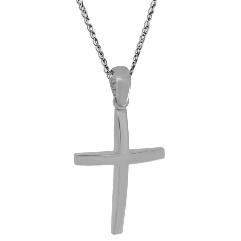 Λευκόχρυσος ανδρικός σταυρός με αλύσιδα 14 Καρατίων